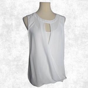 41 Hawthorn White Draped Blouse w/ Keyhole Front & Back Tie – Size M